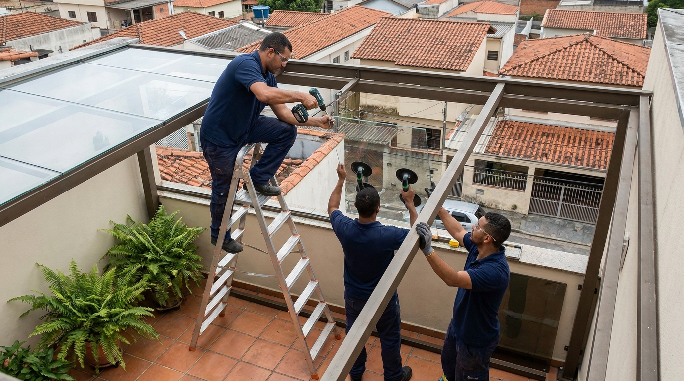 Cobertura de vidro em terraço com telhados em Volta Redonda-RJ