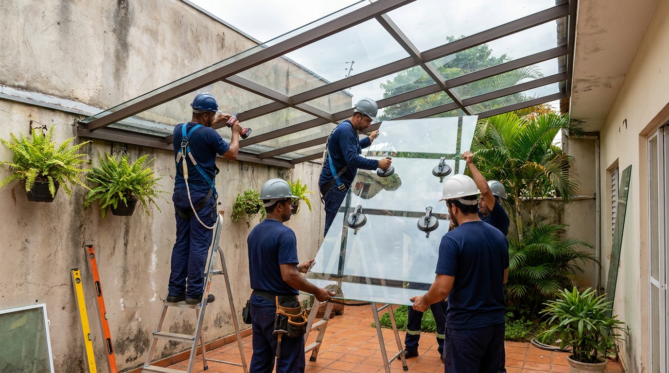 Instalação de cobertura de vidro em Volta Redonda-RJ