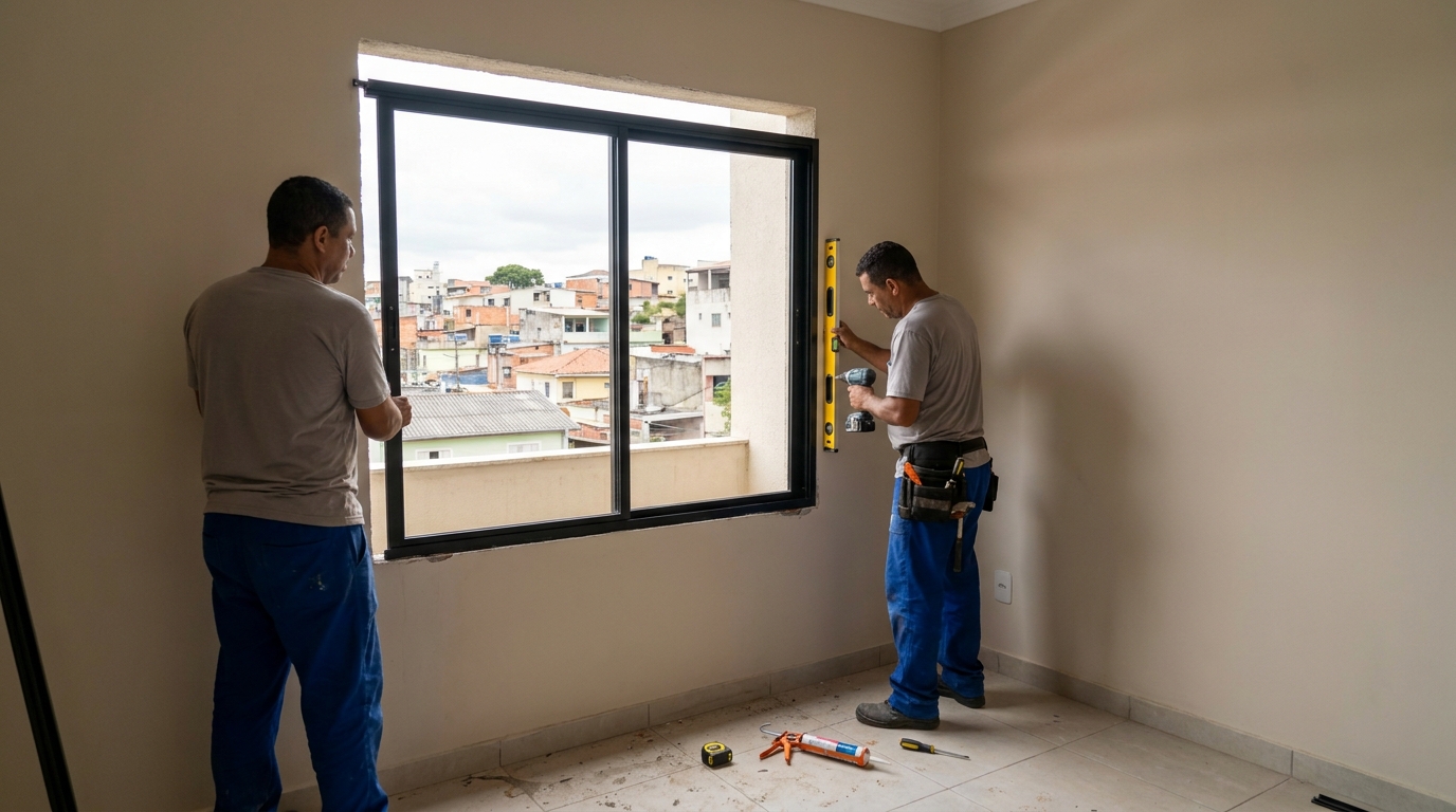 Esquadria de alumínio em quarto bege em Volta Redonda-RJ