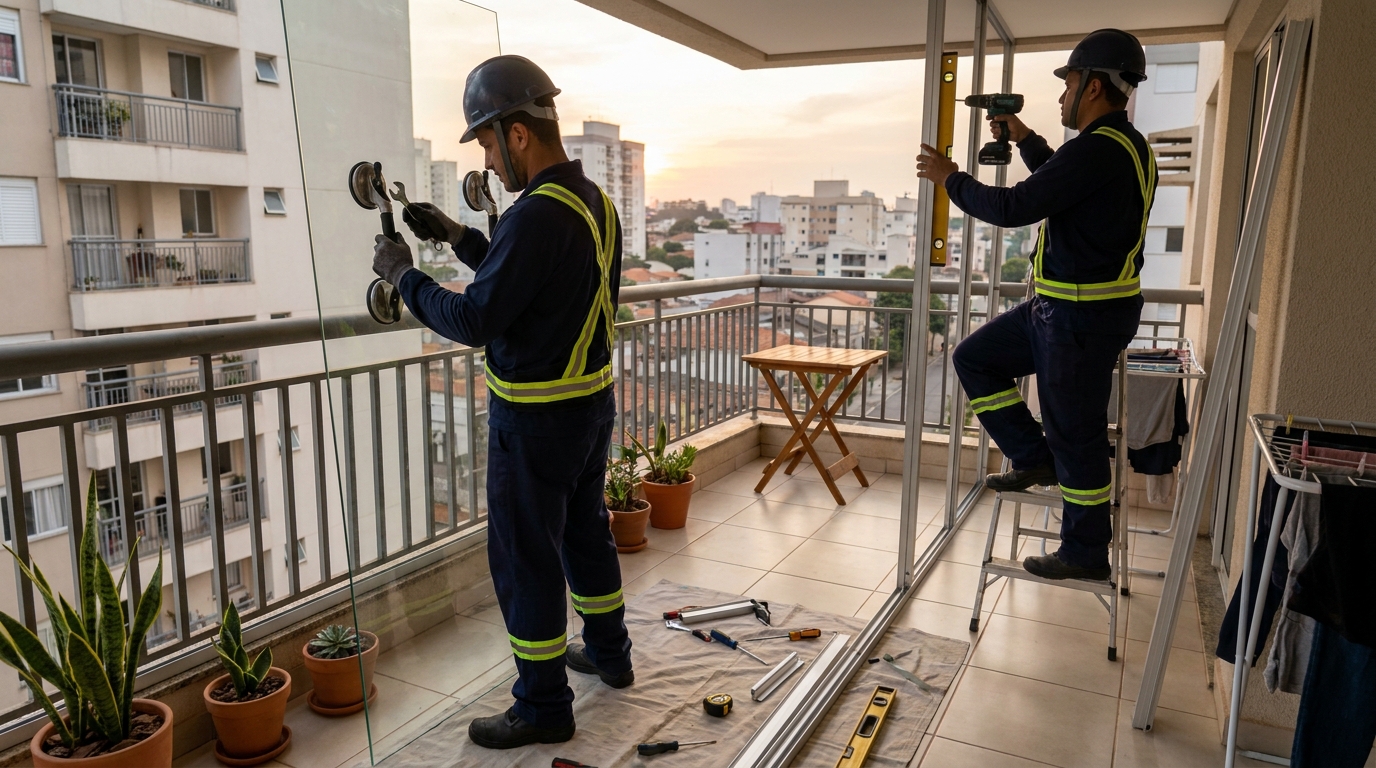 Instalação de parede de vidro em sacada em Volta Redonda-RJ